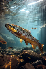 Brown Trout in Sunlit Streambed