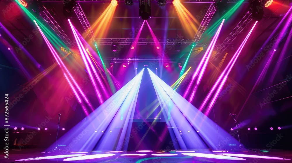 Aufkleber a stage with multicolored laser lights creating dynamic patterns