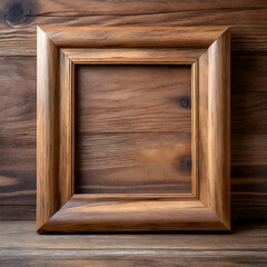 wooden frame on wood background.a wooden picture frame against a wooden background, highlighting the rich textures and natural grains of the wood.