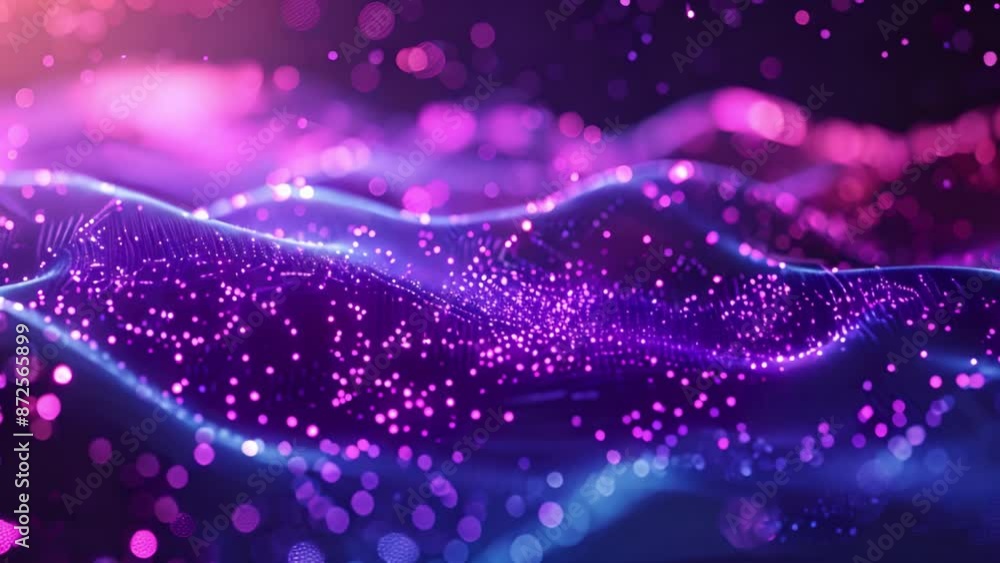 Fototapete a digital rendering of abstract, flowing lines in shades of purple and blue with sparkling particles