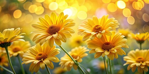 Obraz premium Yellow Daisies in Golden Bokeh - Floral Nature Photography