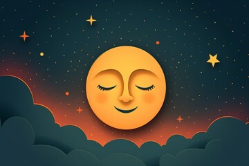 Optimistic Paper Cut Style Face with Stars and Glowing Background