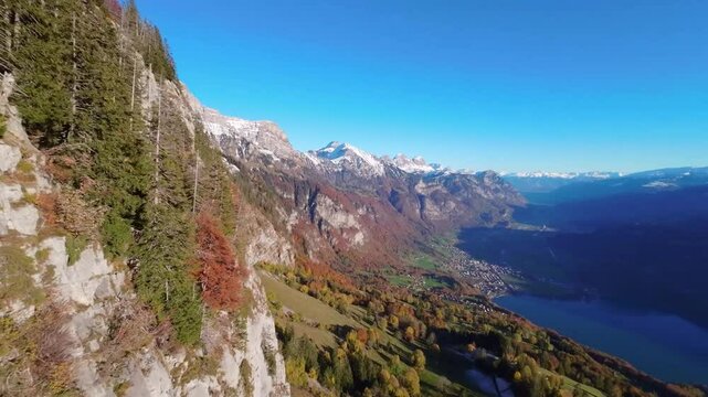 Drone Aerial Flight Over Switzerland Lake