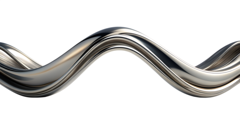 3d rendering wave chrome metallic band. Flowing abstract metal shape.