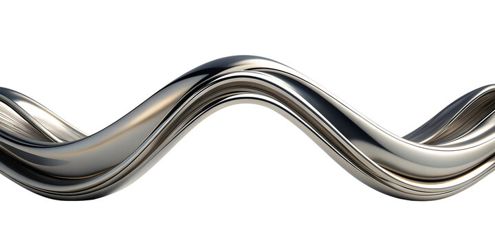 3d rendering wave chrome metallic band. Flowing abstract metal shape.