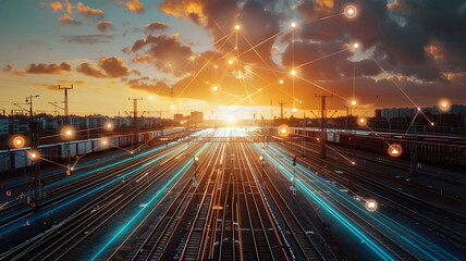 Railway Network Sunset Connectivity Urban Infrastructure Technology Transportation