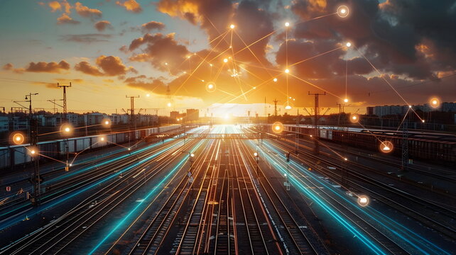 Railway Network Sunset Connectivity Urban Infrastructure Technology Transportation