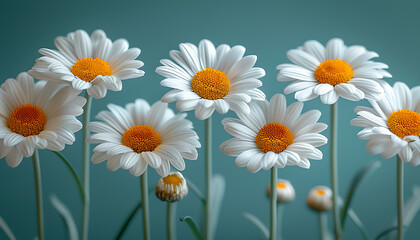 Obraz premium White daisies on a blue background. 3d rendering.