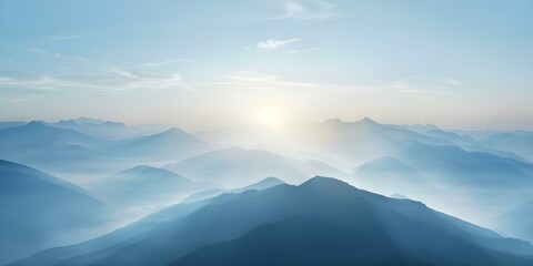 Fototapeta premium Misty Mountain Morning Perfect for Creative Banner with Copyspace. Concept Mountain Landscape Photography, Misty Morning Vibes, Creative Banner Ideas, Outdoor Photoshoot Concepts