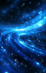 Obraz premium Abstract image of blue curves and glowing asteroids in the vast universe