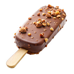 Chocolate popsicle ice cream bar with nuts isolated on transparent background