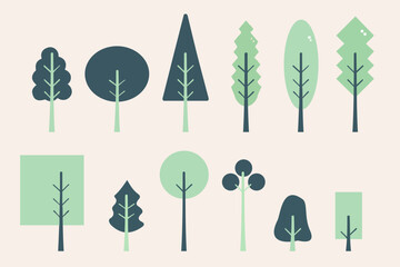 Vector illustration of a set of trees in a spring or summer forest