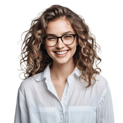Obraz premium portrait of a smiling business woman with curly hair isolated on transparent background 