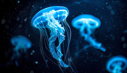 Glowing Jellyfish in a Dark Ocean