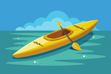 Vector illustration of a yellow kayak floating on the water