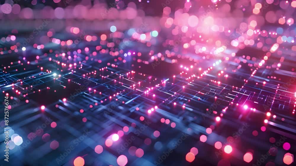 Aufkleber an abstract digital network with pink and blue lights, depicting the interconnectedness of data and 