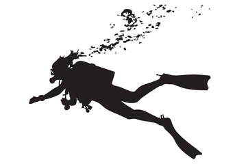 Obraz premium deep sea swimmer silhouette, vector
