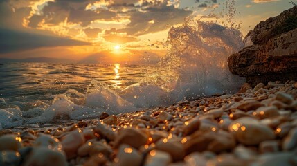 Obraz premium The ocean is calm and the sun is setting, creating a beautiful