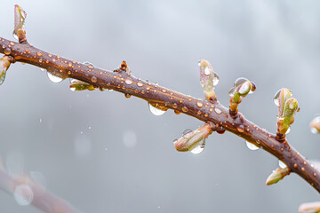 Water droplets on a branch