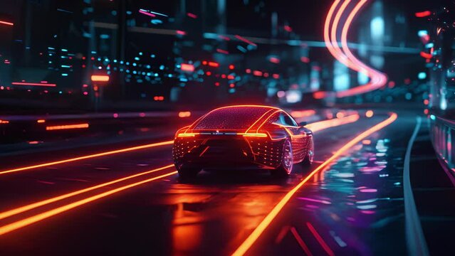 A car equipped with advanced AI and 5G connectivity anticipates potential hazards on the road ahead proactively adjusting its speed and trajectory to avoid any accidents.