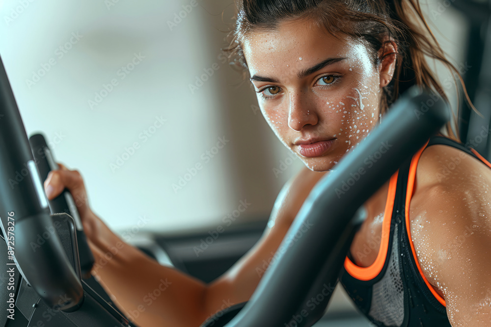 Wall mural Determined Athlete on a Stationary Bike