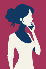 silhouette of a young woman speaking in mobile vector illustration