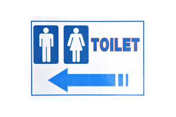 public toilet sticker sign with direction arrow isolated on transparent