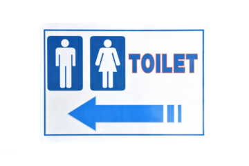 public toilet sticker sign with direction arrow isolated on transparent