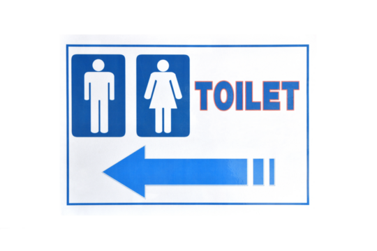public toilet sticker sign with direction arrow isolated on transparent - Powered by Adobe
