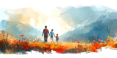 Obraz premium Family Discussing Financial Goals for the New Year Hopeful and Collaborative Digital Painting