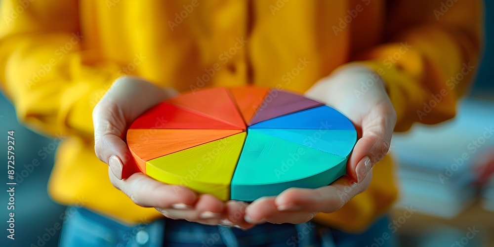 Poster financial advisor explaining asset allocation using colorful pie chart