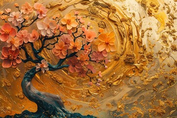 Artistic Flower Tree Plant Liquid Abstract Background with Generative AI