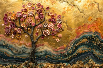 Artistic Flower Tree Plant Liquid Abstract Background with Generative AI