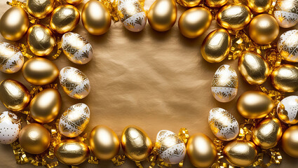 patterned golden eggs easter background and text entry area