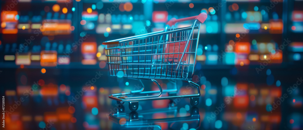 Poster modern online shopping cart for tech-savvy consumers with user-friendly interface.