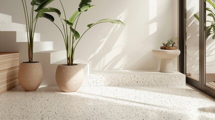 Subtle white terrazzo tile pattern with visible aggregate