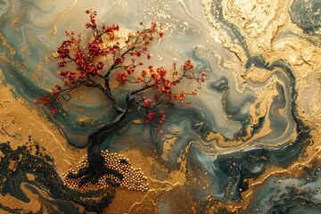Artistic Flower Tree Plant Liquid Abstract Background with Generative AI