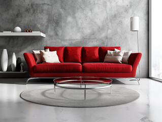 Minimalistische wohnzimmer mit sofa und Tisch. Modernes Design.
