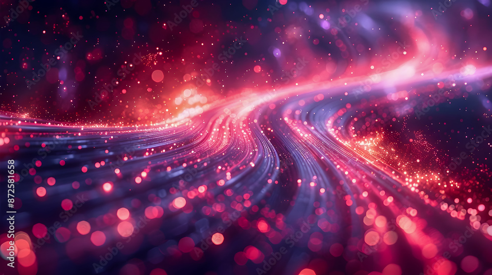 Poster cascading glowing data cables and energy flows create a surreal dreamlike and otherworldly cosmic la