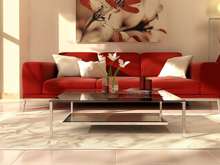 Minimalistische wohnzimmer mit sofa und Tisch. Modernes Design.