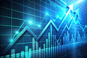 Fototapeta premium Upward trending arrow and increasing lines on a digital screen display rapid financial growth and successful stock market investment trading performance over time.