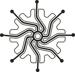 Technology Vector Design: A sleek, futuristic logo incorporating circuit-like patterns, symbolizing innovation, precision, and advanced digital solutions.