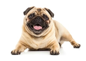 Obraz premium Happy pug running white background photo realistic