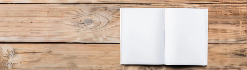 Blank magazine cover on wooden surface for design concepts