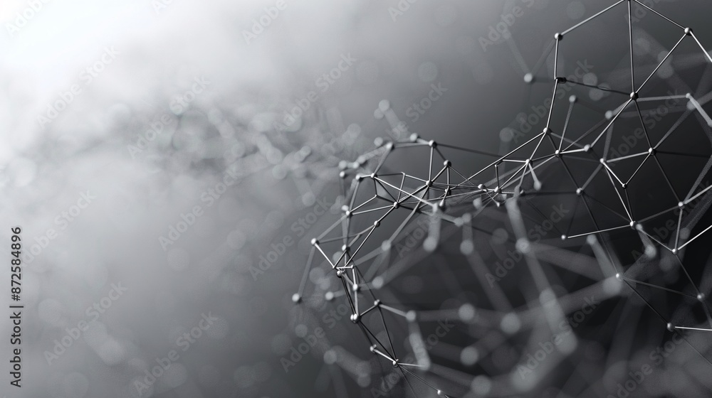 Poster Abstract digital network connection grey background 3D rendering