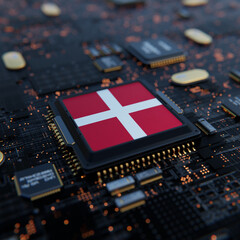 Flag of Denmark on a processor, CPU or Chip