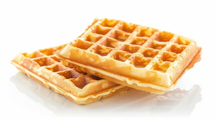 A waffle placed on a white background, isolated to highlight its texture and appearance.