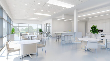 Contemporary workspace with a relaxed cafe-style break area for refreshments and socializing.