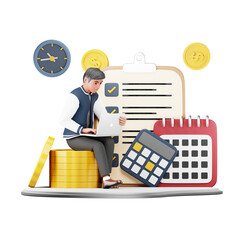 3D Businessman making Budget Planning. Character Illustration for Business and Finance Projects