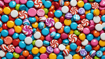 Fototapeta premium Colorful candies arranged in a vibrant and cheerful background.